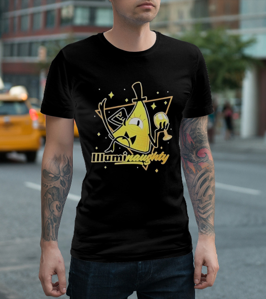 Illuminati Illuminaughty Triangle Cartoon with Wine Glass T-Shirt