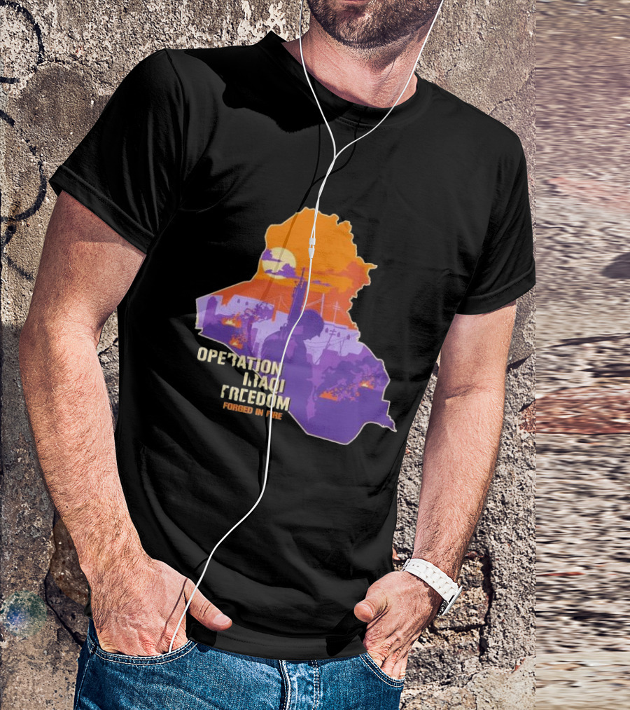 Operation Iraqi Freedom Forged In Fire Sunset Silhouette Map T-Shirt