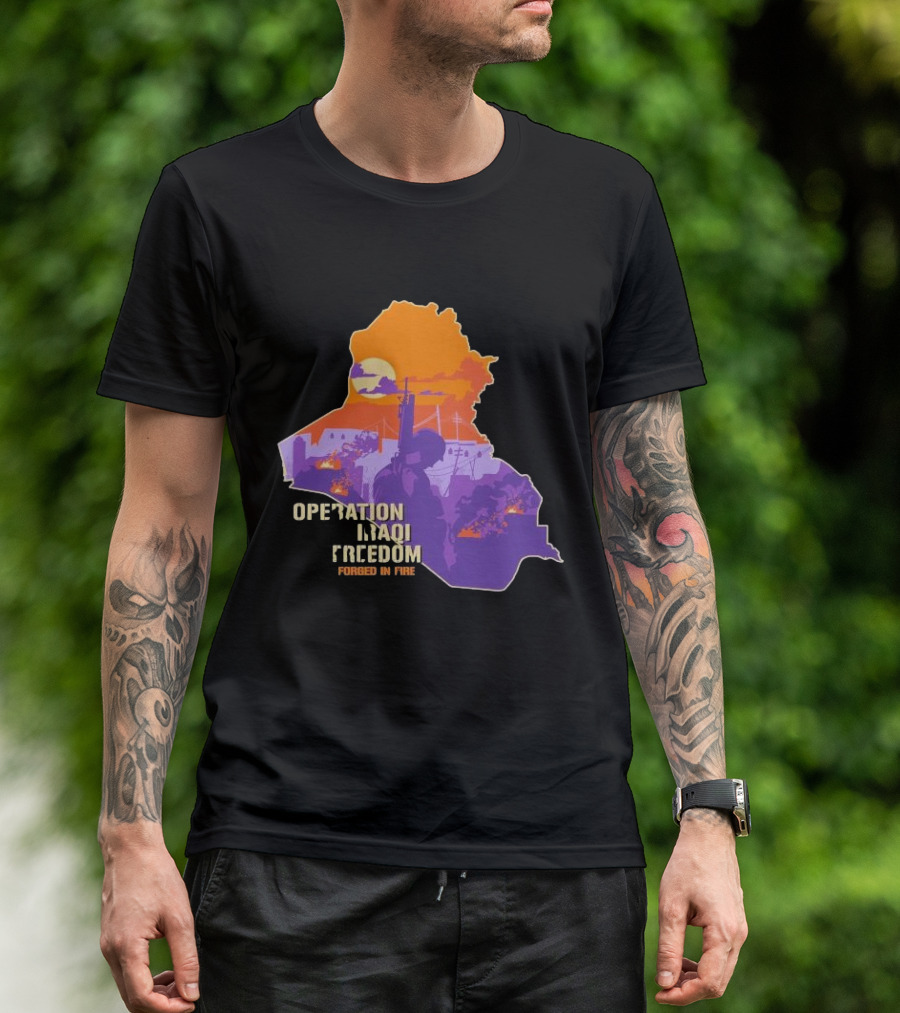Operation Iraqi Freedom Forged In Fire Sunset Silhouette Map T-Shirt