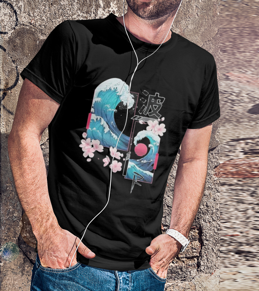 Pandorya Nami Cherry Blossom Wave Aesthetic Grnk T-Shirt