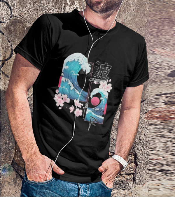 Pandorya Nami Cherry Blossom Wave Aesthetic Grnk T-Shirt