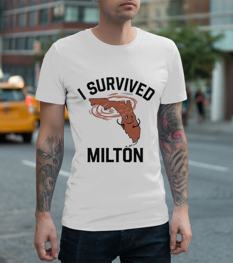 I Survived Milton Florida Super Storm Swirling Cartoon Map T-Shirt