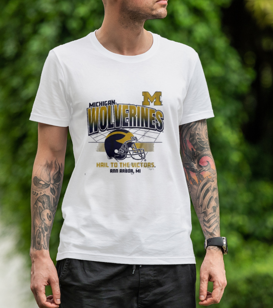 Michigan Wolverines Helmet Hail To The Victors Ann Arbor MI T-Shirt