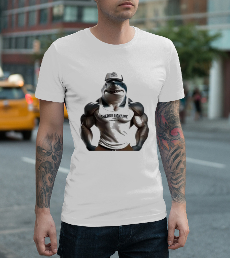 Muscular Shark Sherkillionaire Shirtless Body and Cap T-Shirt