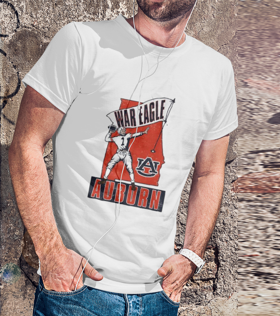 Auburn War Eagle Vintage Football Player With Auburn Logo And War Eagle Banner T-Shirt