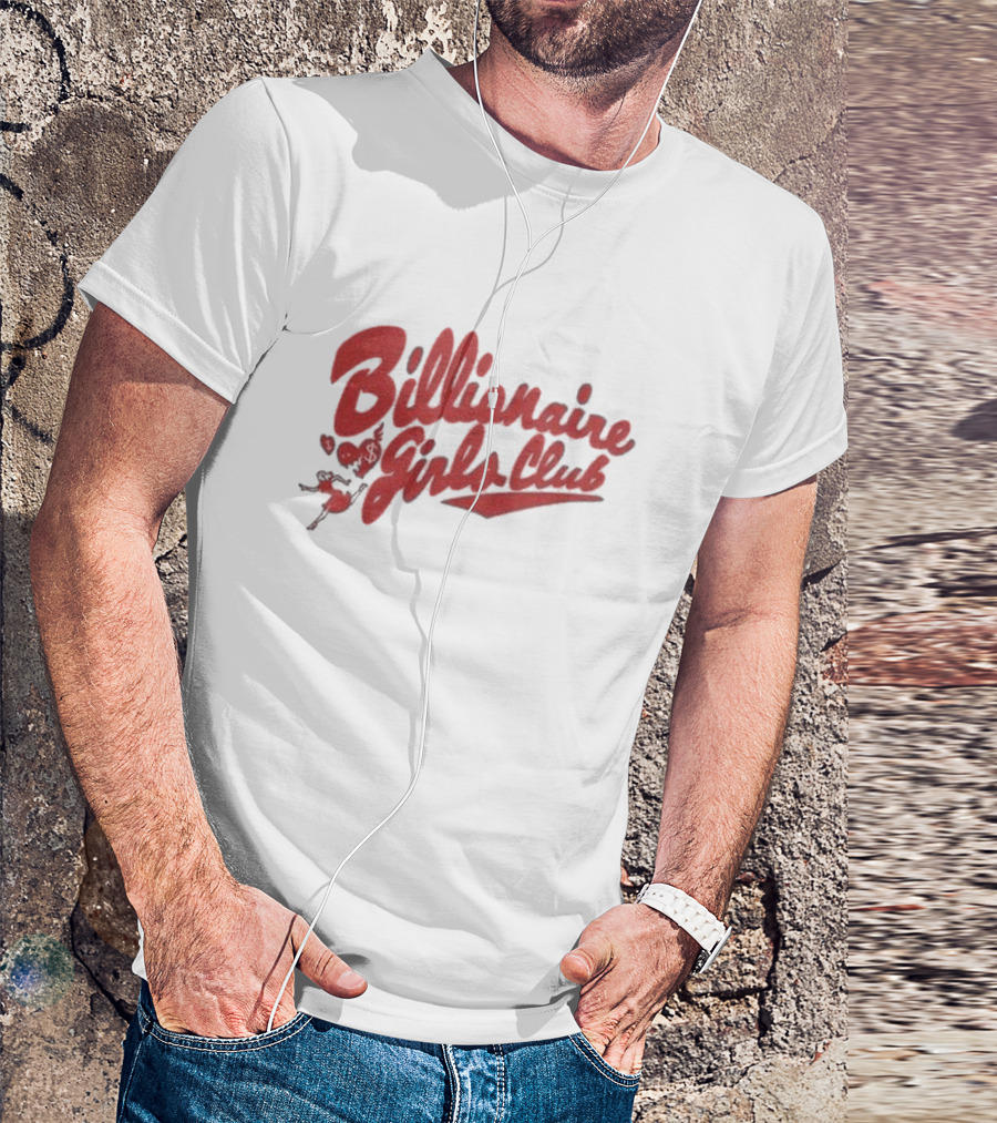 Billionaire Girls Club Script Logo With Hearts And Dancing Figure T-Shirt