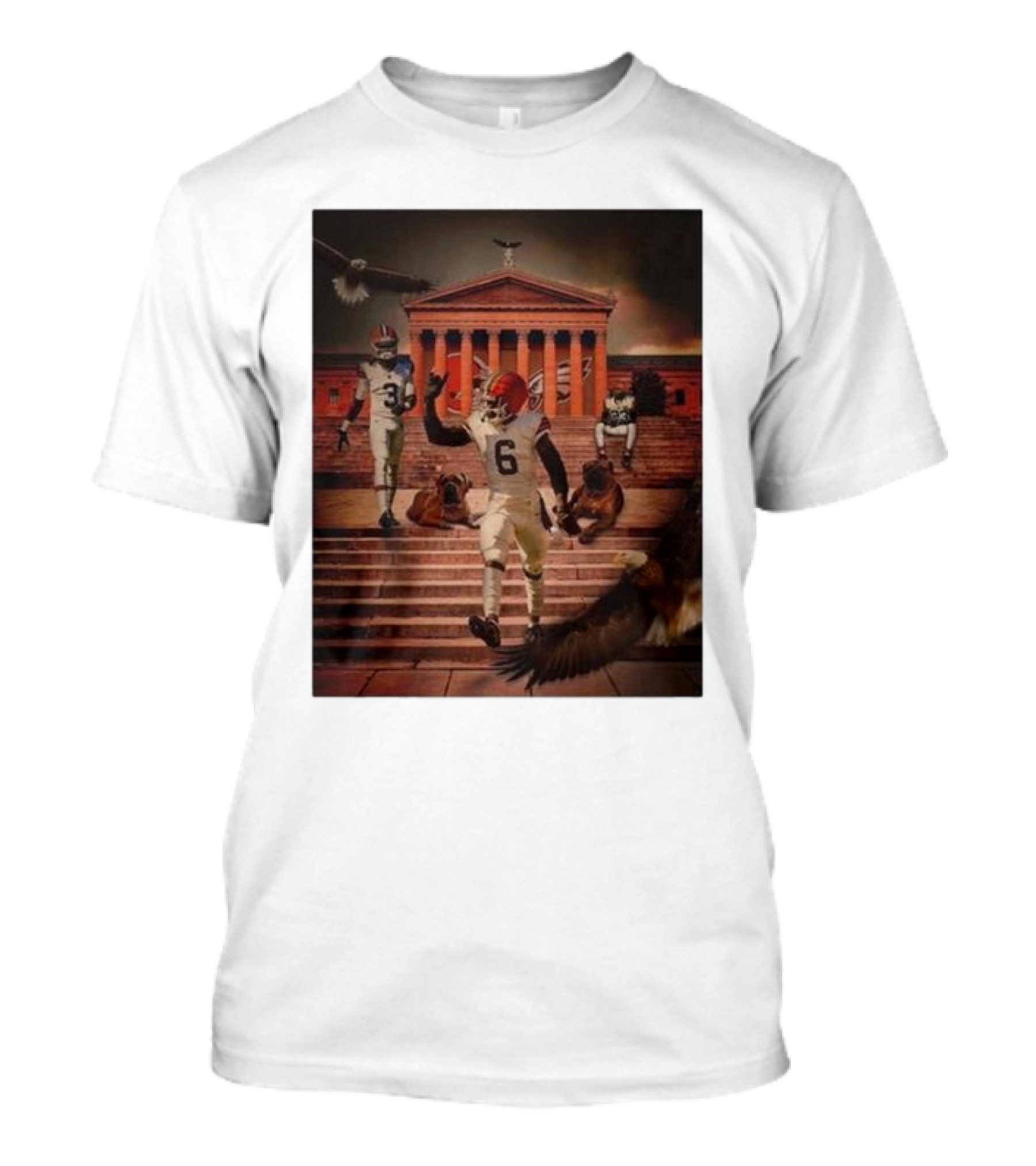 Cleveland Browns Vs. Philadelphia Eagles 2024 NFL Week 6 Showdown At Iconic Landmark With Eagles And Football Players T-Shirt