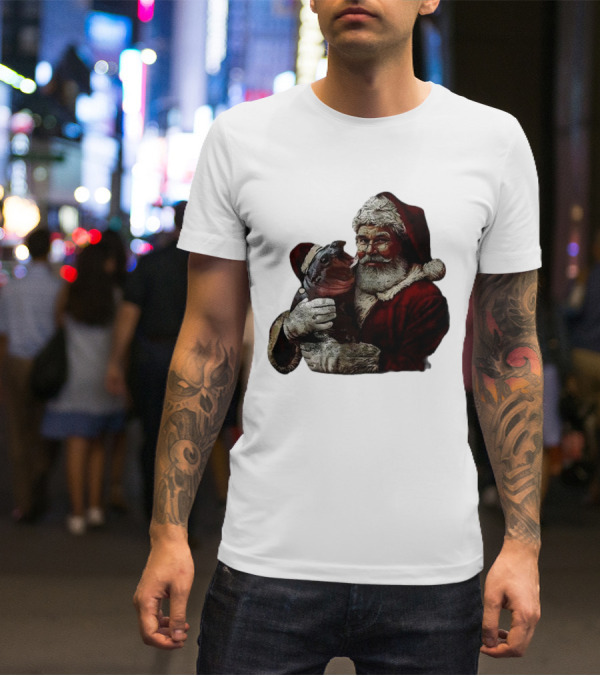 Moo Deng Xmas Funny Christmas Santa Hug Cute Baby Hippo Santa Claus Holiday T-Shirt