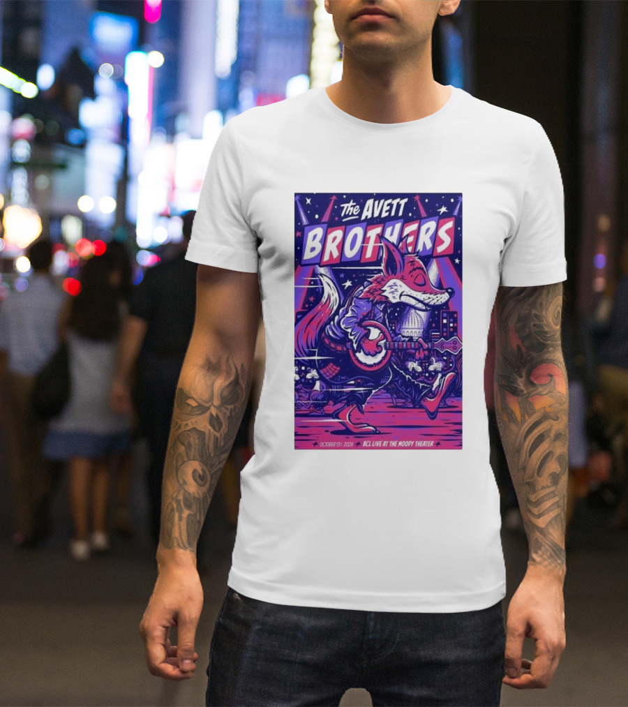 The Avett Brothers October 13 2024 ACL Live Moody Theater Austin TX Fox Playing Banjo T-Shirt