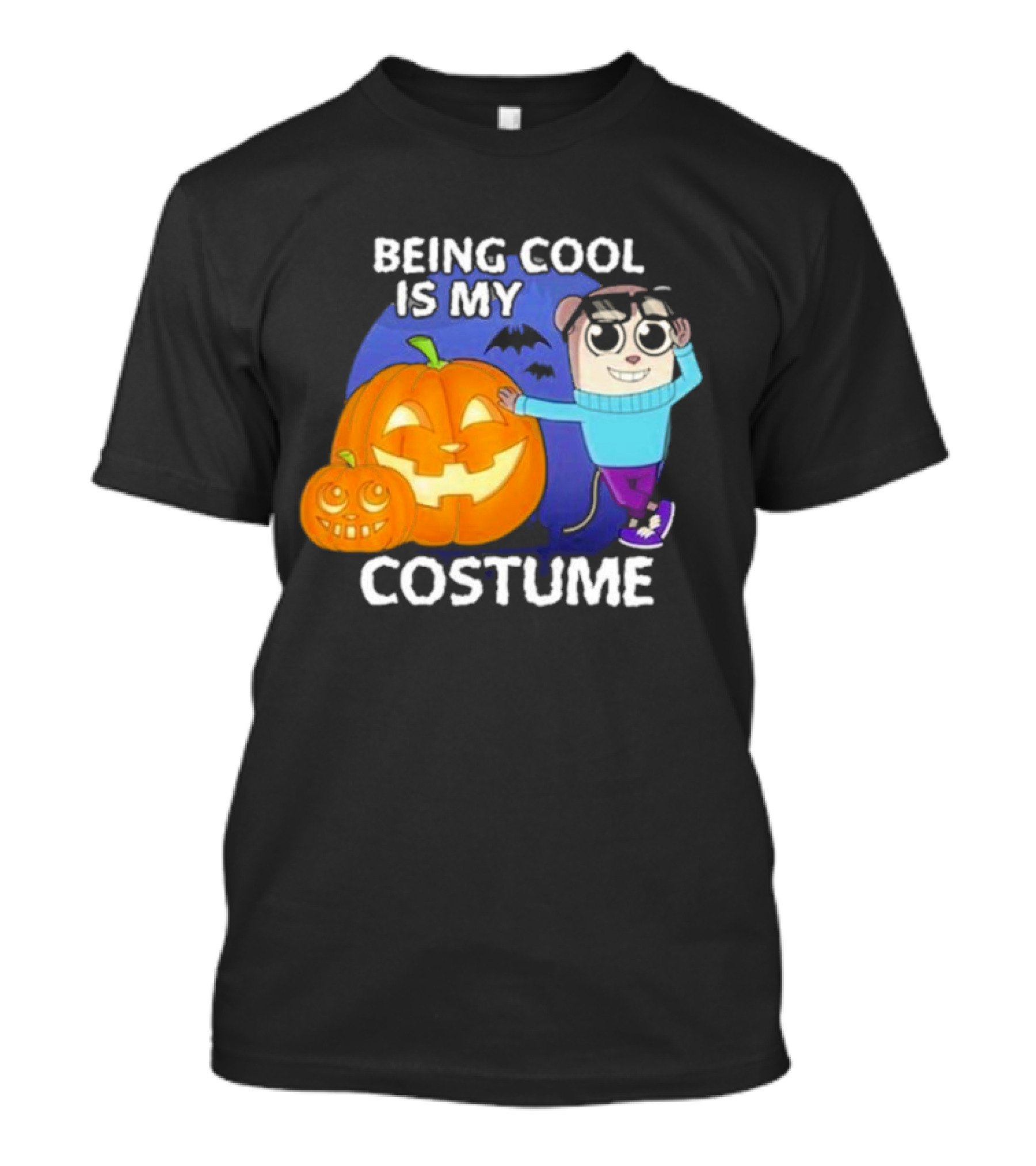 Being Cool Is My Costume Pumpkins And Cartoon Character Halloween Scene T-Shirt