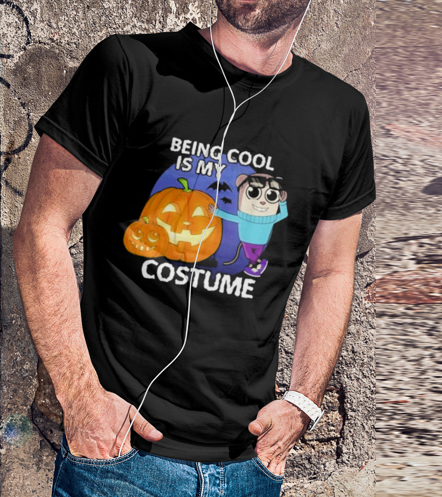 Being Cool Is My Costume Pumpkins And Cartoon Character Halloween Scene T-Shirt