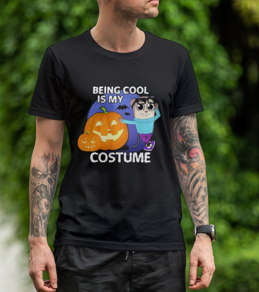 Being Cool Is My Costume Pumpkins And Cartoon Character Halloween Scene T-Shirt