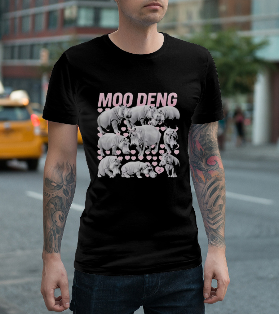 Moo Deng Cute Baby Hippo I Love You Hearts T-Shirt
