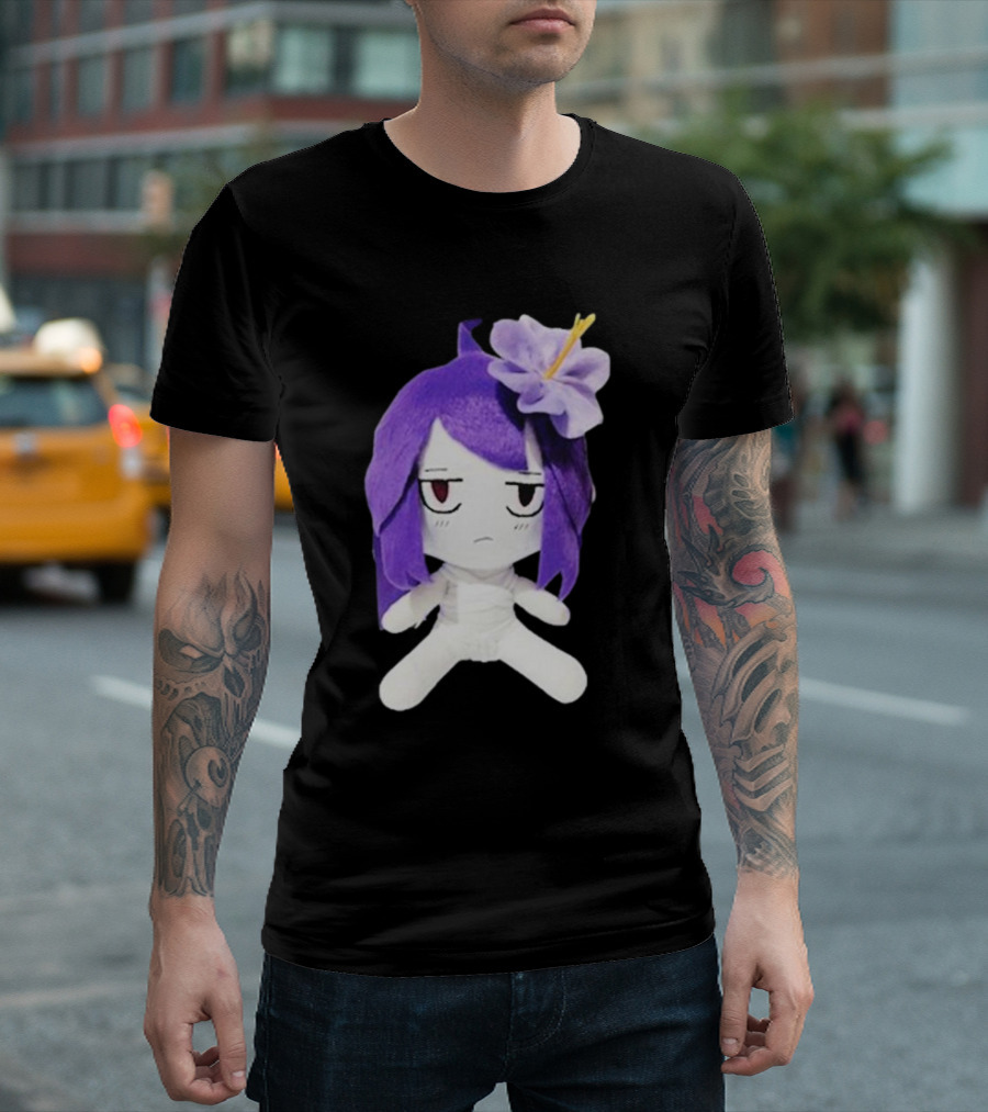 Cynthoni Jvmo Down Right Anime Plush Doll with Purple Hair and Flower T-Shirt