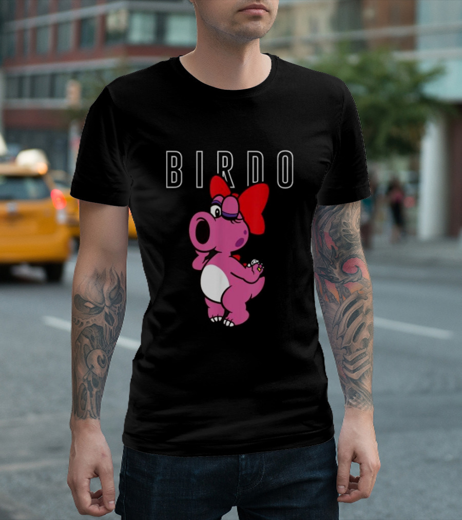 Super Mario Bros Birdo Pink Character with Bow Icon Text T-Shirt