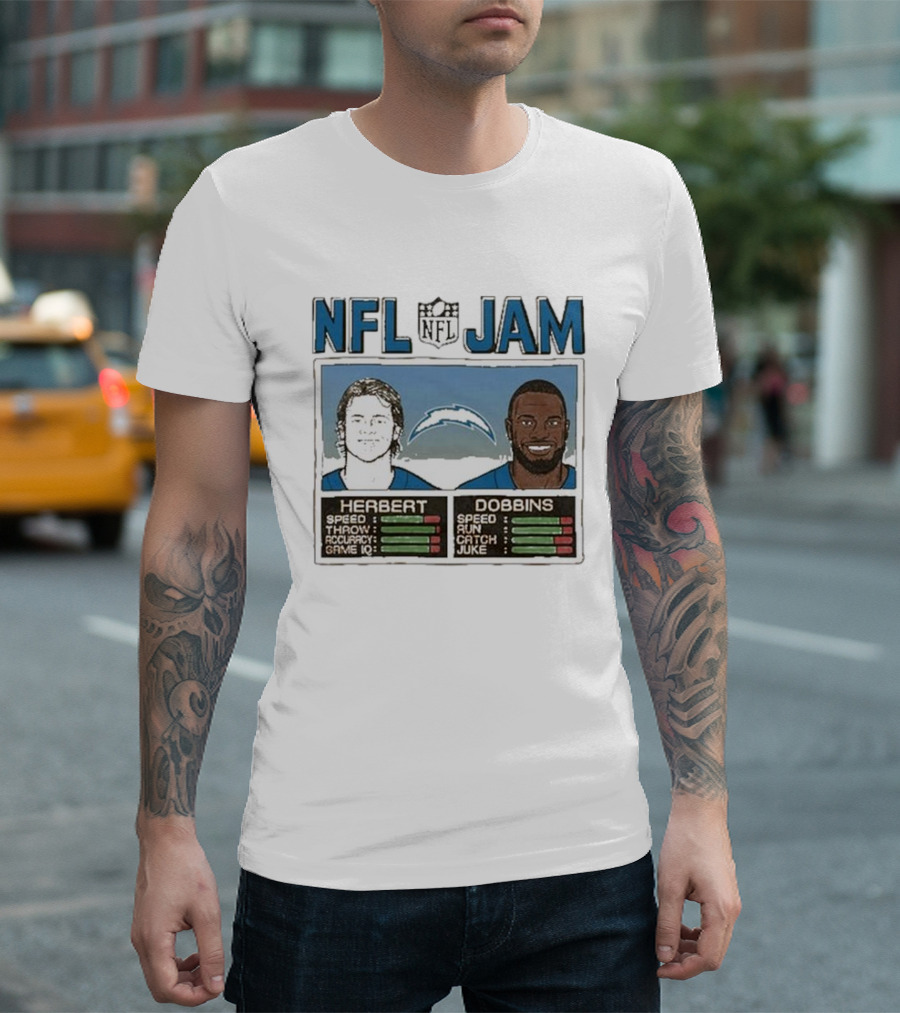 NFL Jam Chargers Herbert Dobbins Stats T-Shirt