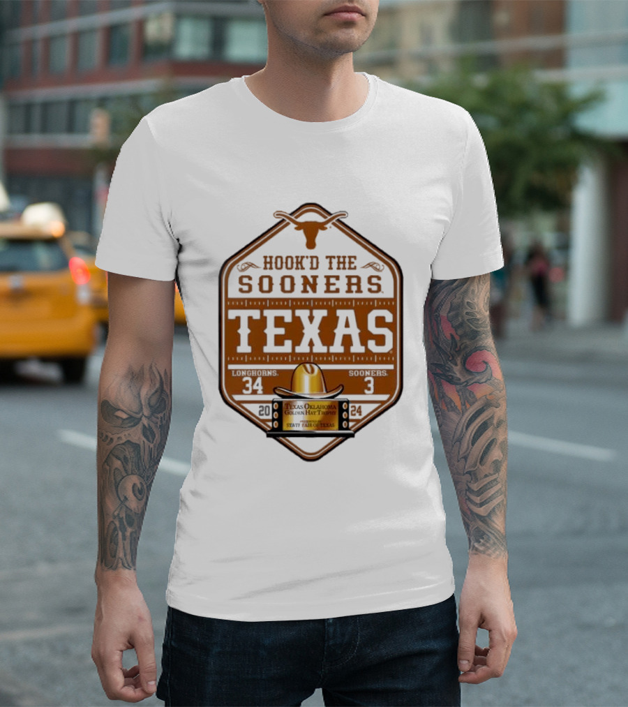 Hook'd the Sooners Texas Longhorns 34 Sooners 3 Red River Rivalry 2024 State Fair of Texas T-Shirt