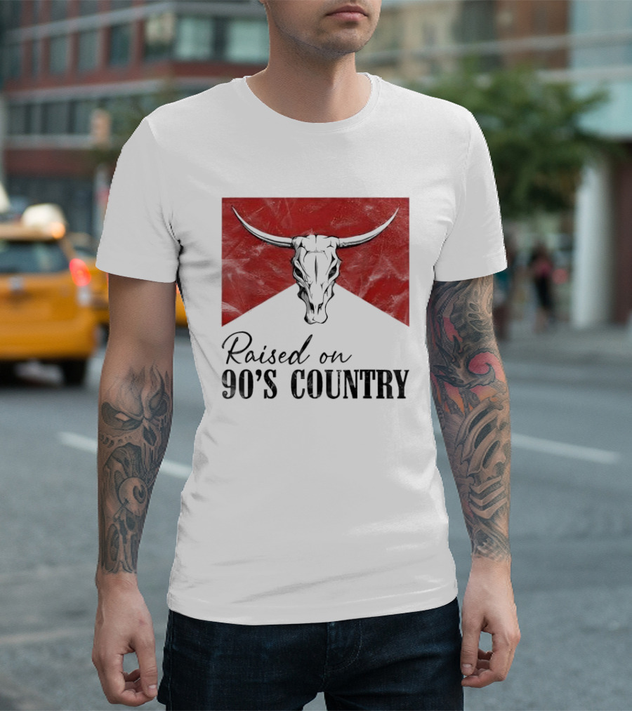 Raised On 90’s Country Western Bull Skull T-Shirt