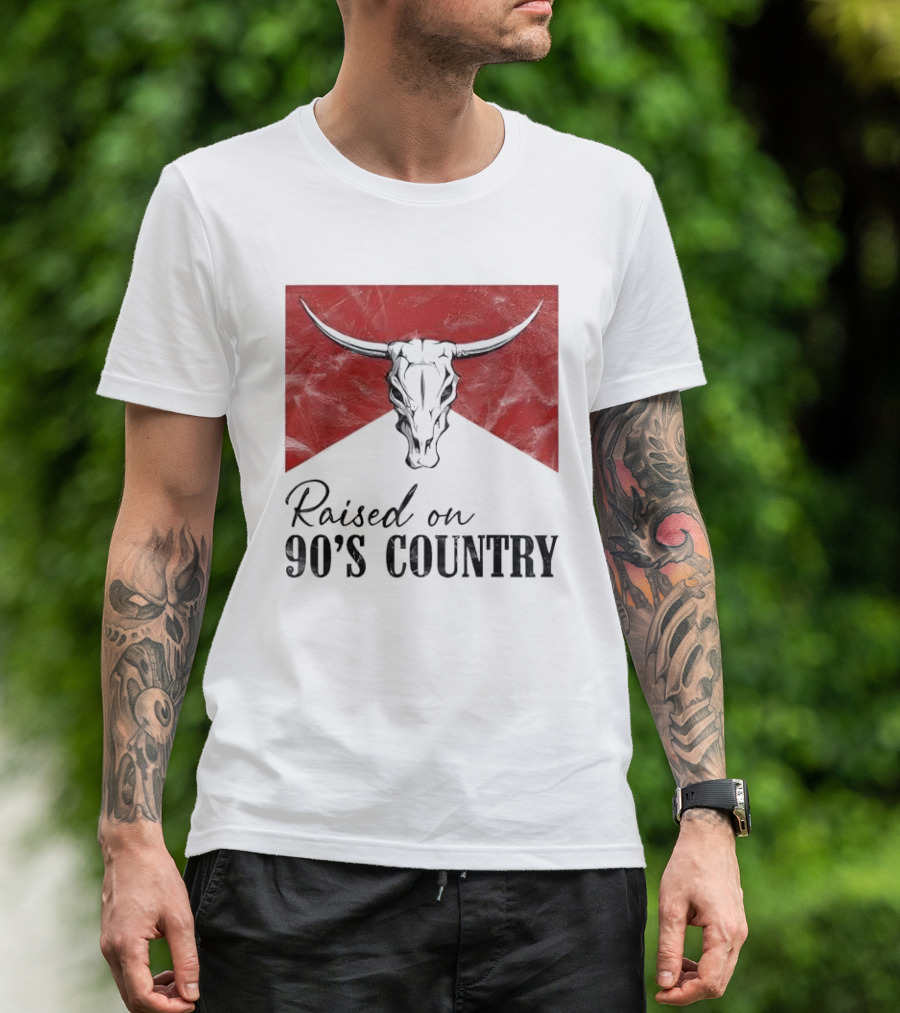 Raised On 90’s Country Western Bull Skull T-Shirt