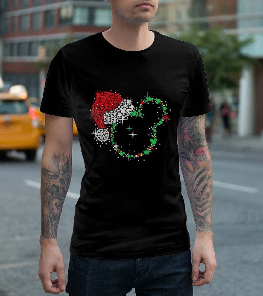 Mickey Mouse Santa Hat Christmas Lights Disney T-Shirt