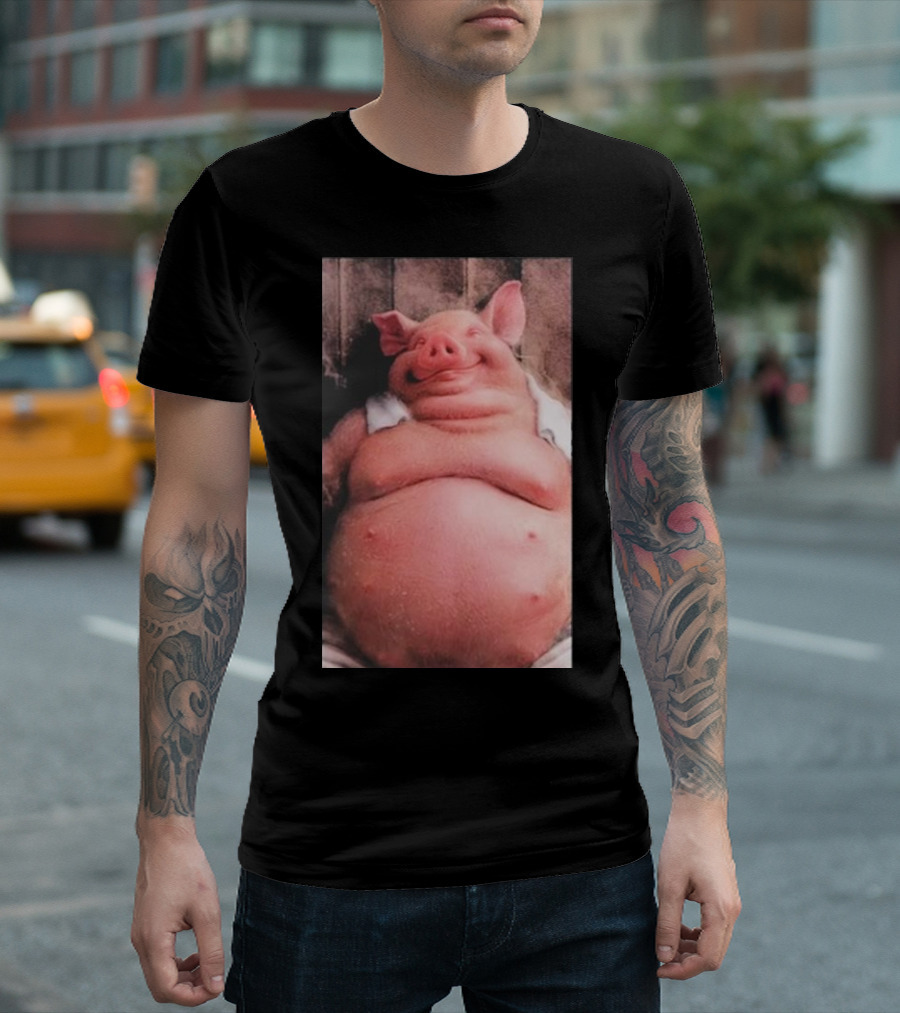 Temu Pig Funny Happy Cartoon Character Image T-Shirt