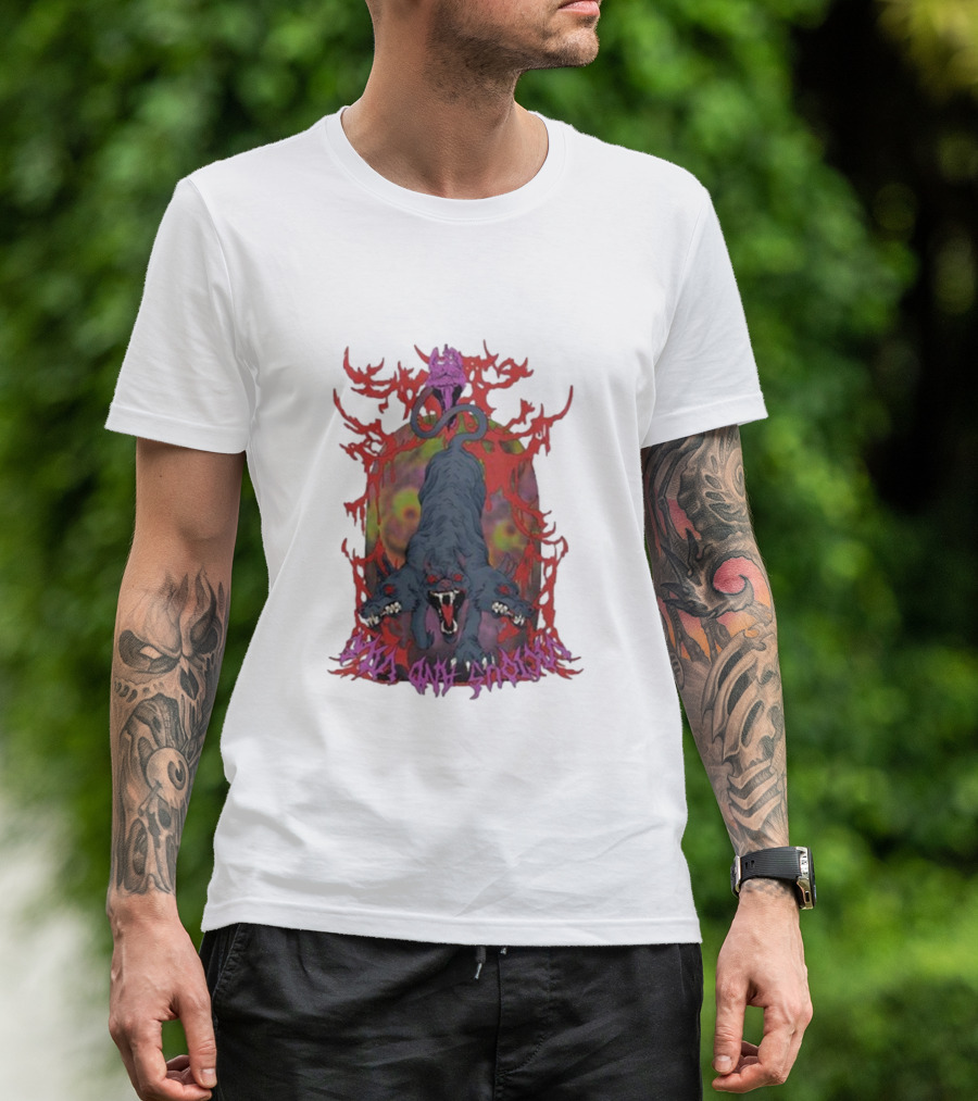 Cerberus Vicious And Psychedelic Flames T-Shirt