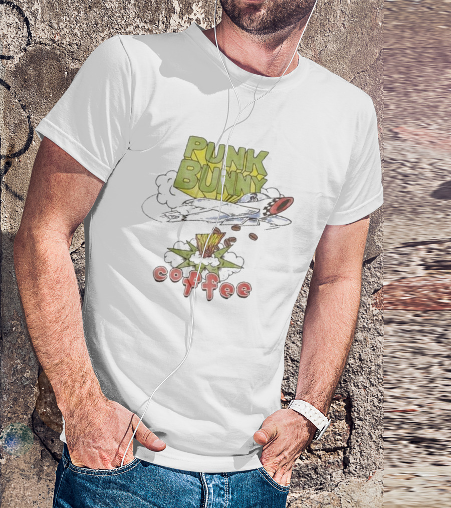 Punk Bunny Coffee Airplane Rocket Blast T-Shirt