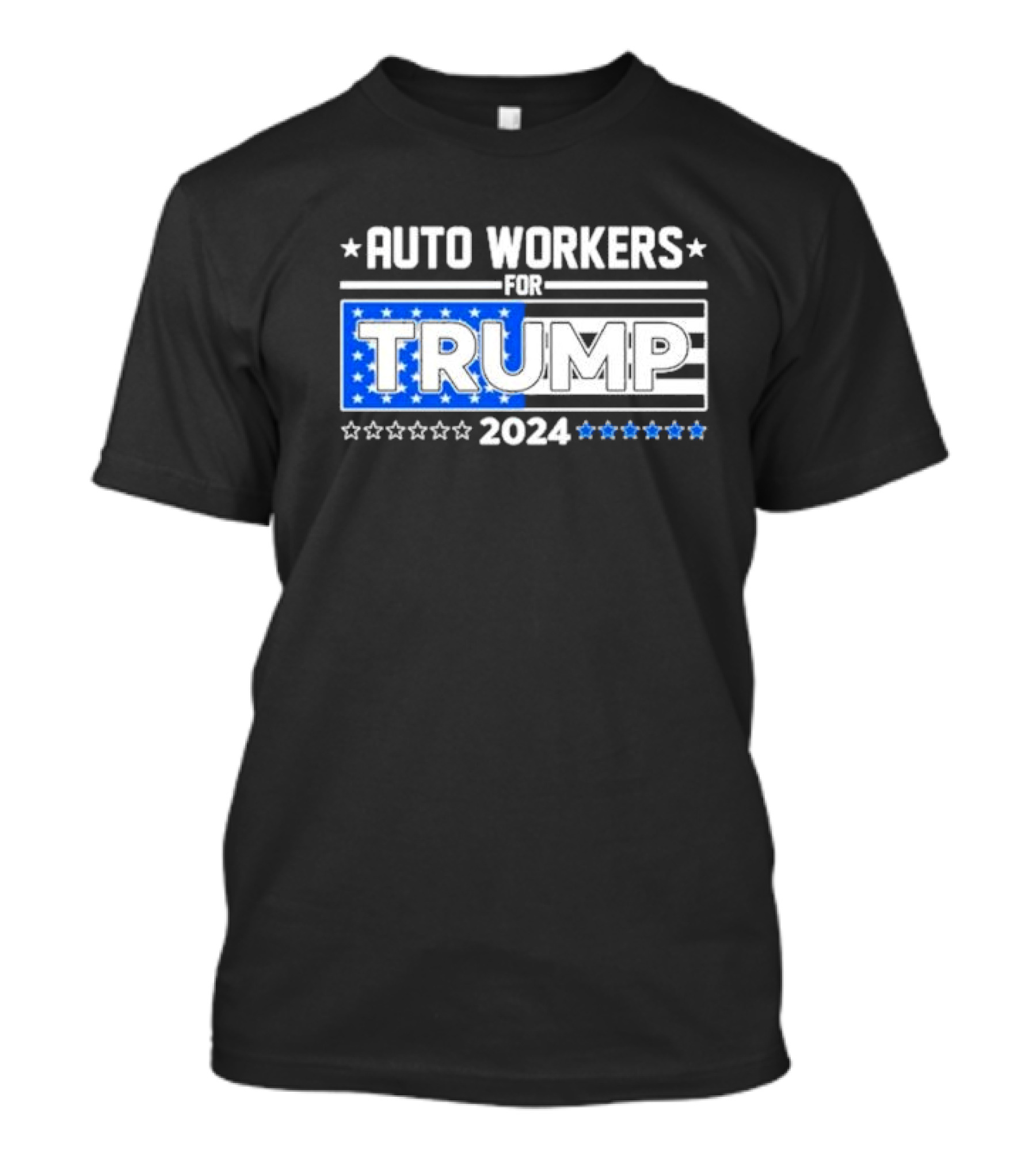 Auto Workers For Trump 2024 Detroit Stars Stripes Blue T-Shirt