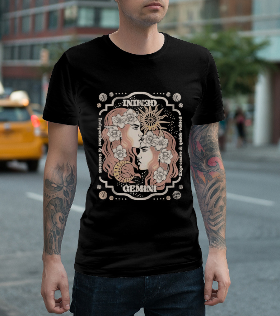 Gemini Independent Curious Expressive Quick Witted Zodiac Sun Moon Floral T-Shirt