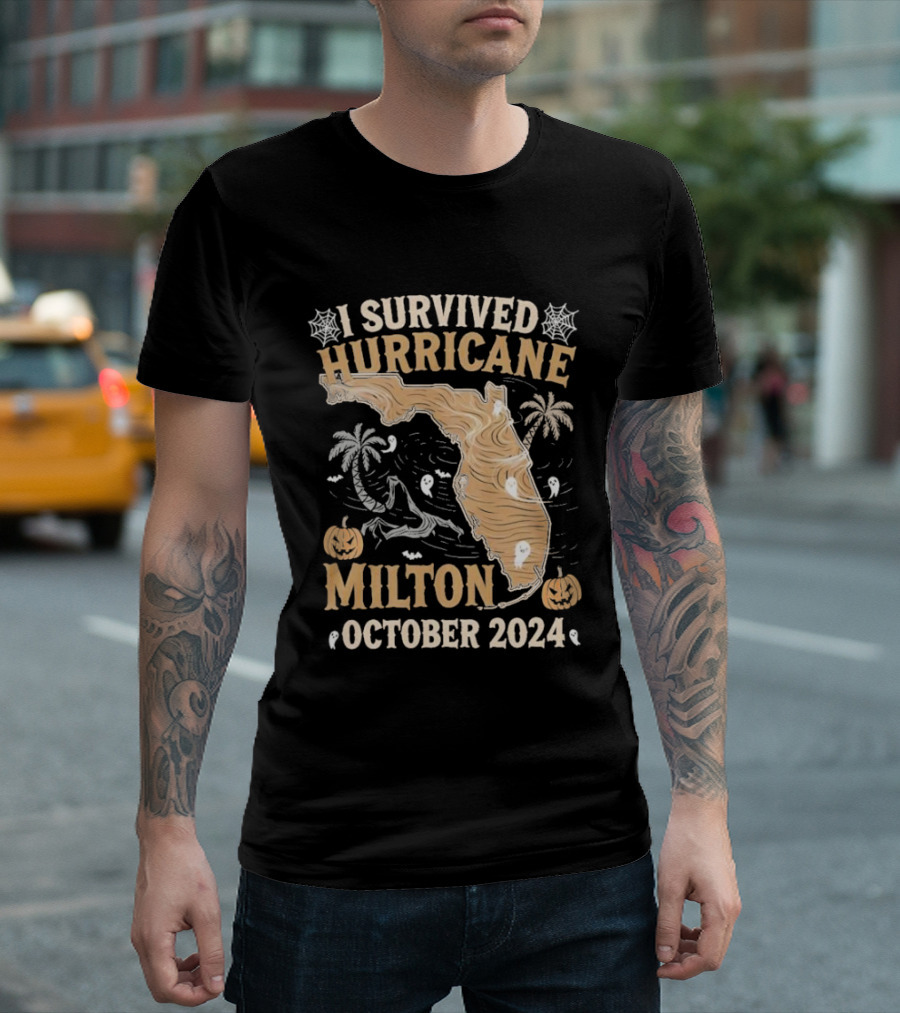I Survived Hurricane Milton October 2024 with Ghosts and Pumpkins T-Shirt