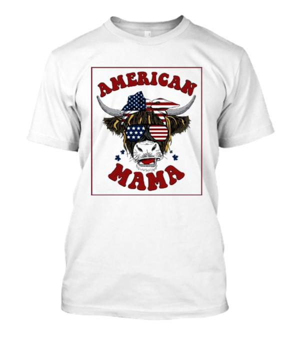 American Mama Cow Patriotic Flag Bandana And Glasses T-Shirt