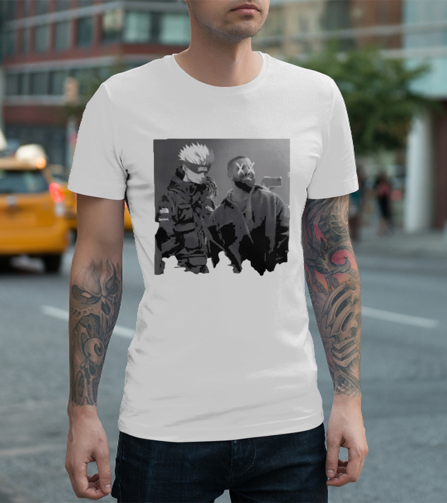 Drake X Gojo Satoru Crossover Black and White Manga Aesthetic T-Shirt