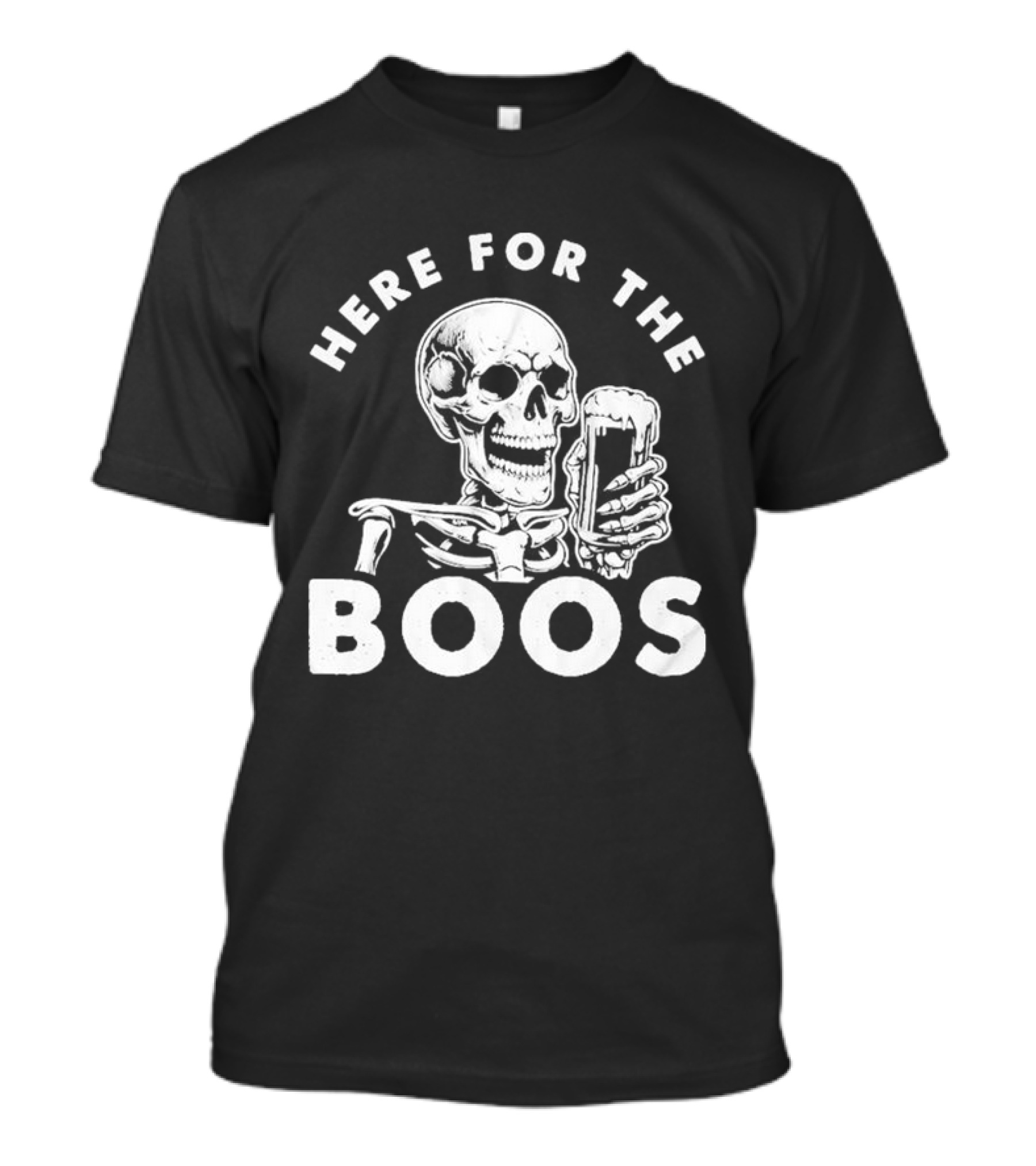 Halloween Skeleton With Beer Here For The Boos T-Shirt