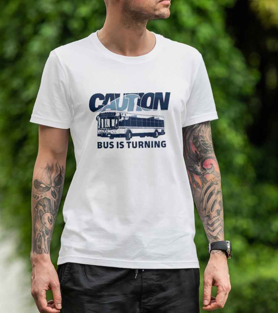Caution Bus Is Turning 2024 Providence Light Blue T-Shirt