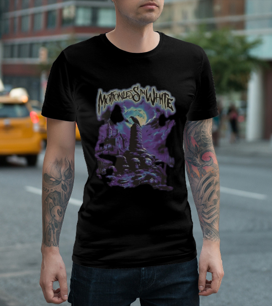Motionless in White Haunted Cemetery Gothic Night Scene T-Shirt