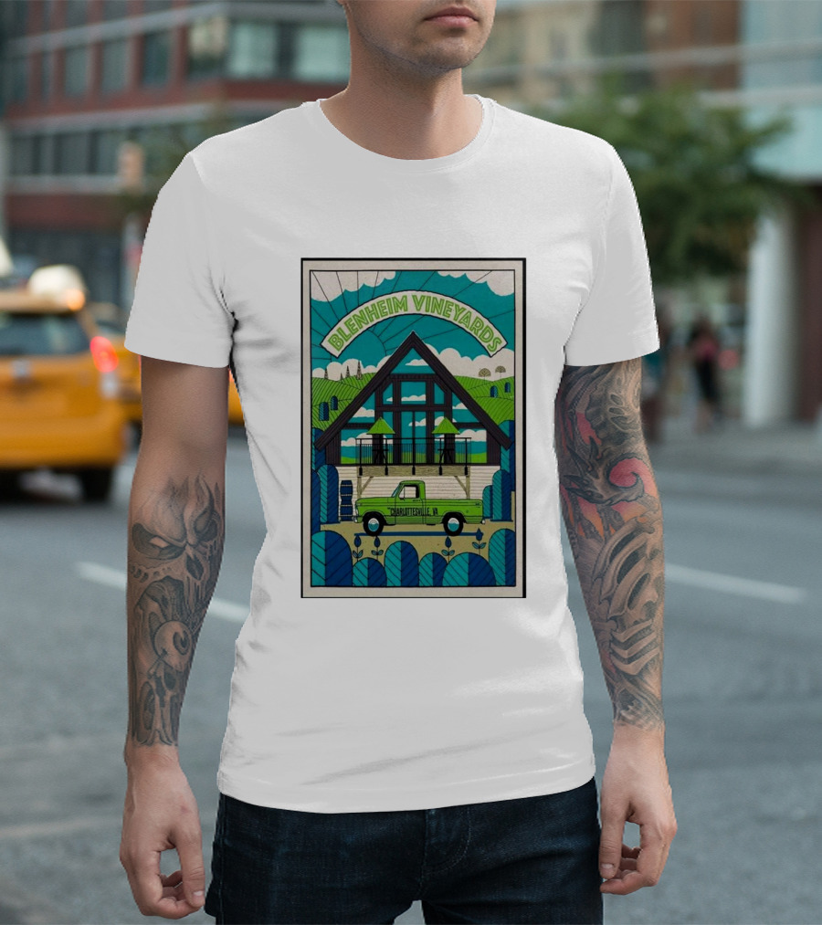 Dave Matthews Band Blenheim Vineyards Charlottesville VA Vintage Truck Vineyard Scene T-Shirt