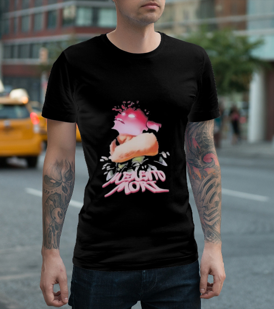 Memento Mori Floral Neon Character with Fur and Glowing Eyes T-Shirt