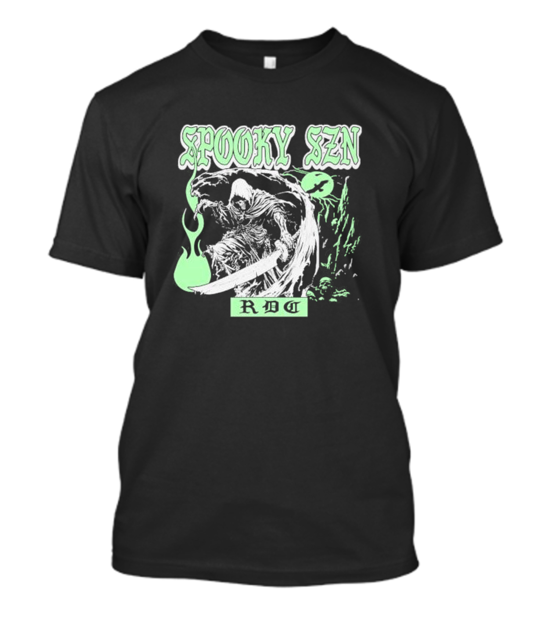 Spooky Szn RBG Grim Reaper With Sword And Green Flames T-Shirt