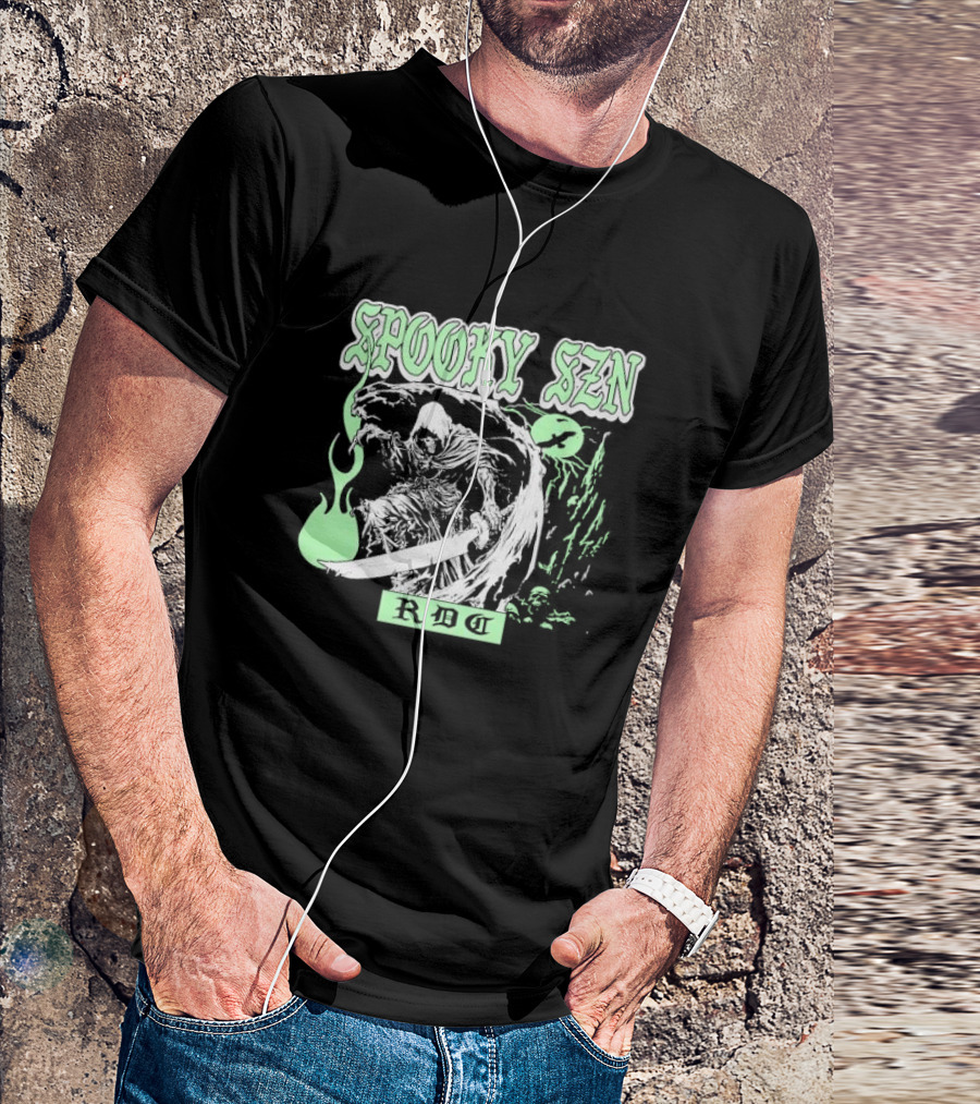Spooky Szn RBG Grim Reaper With Sword And Green Flames T-Shirt