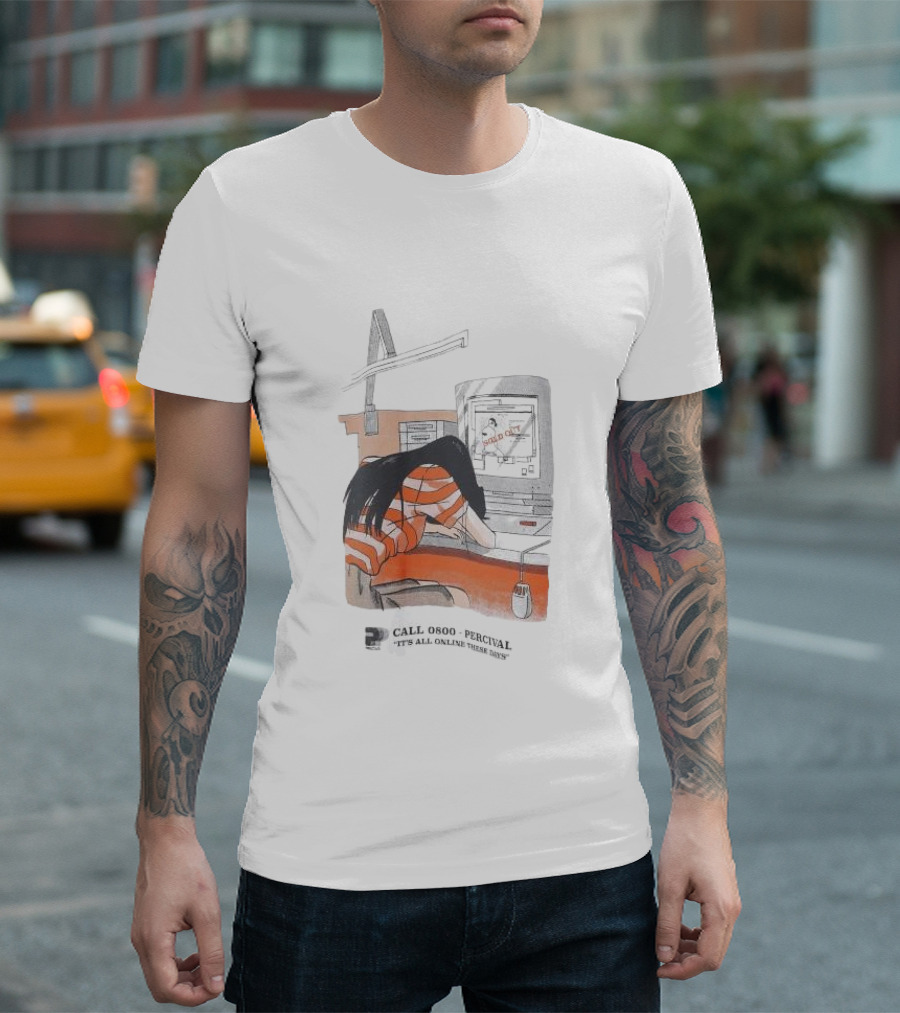 Call 0800 Percival It's All Online These Days Computer Graphic Stripe T-Shirt