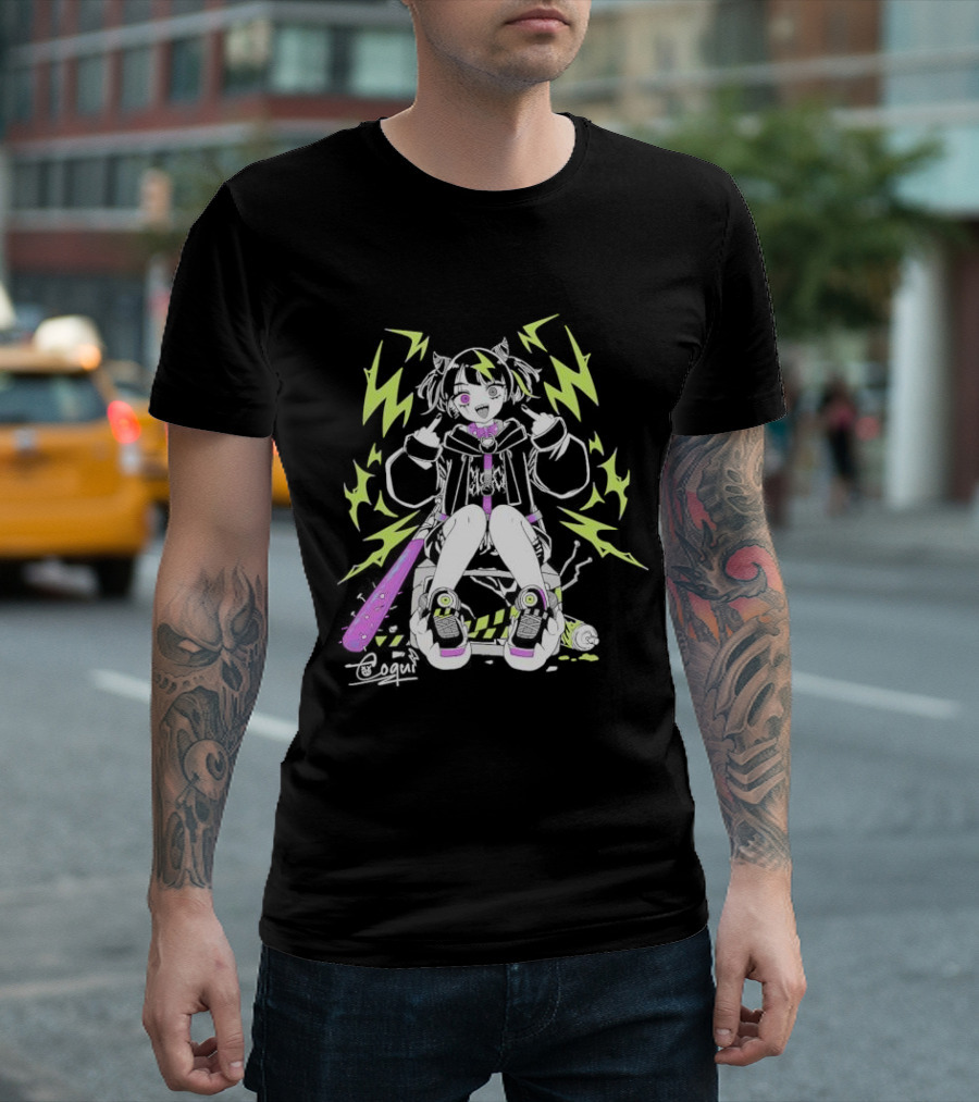 Coqui Delinquent Frog Vtuber With Purple Bat And Lightning T-Shirt