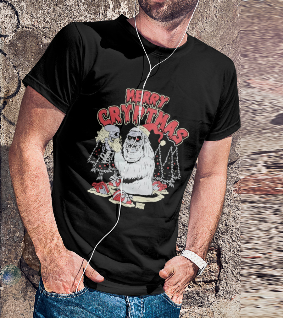 Merry Cryptmas Yeti Skull Santa Dark Humor T-Shirt
