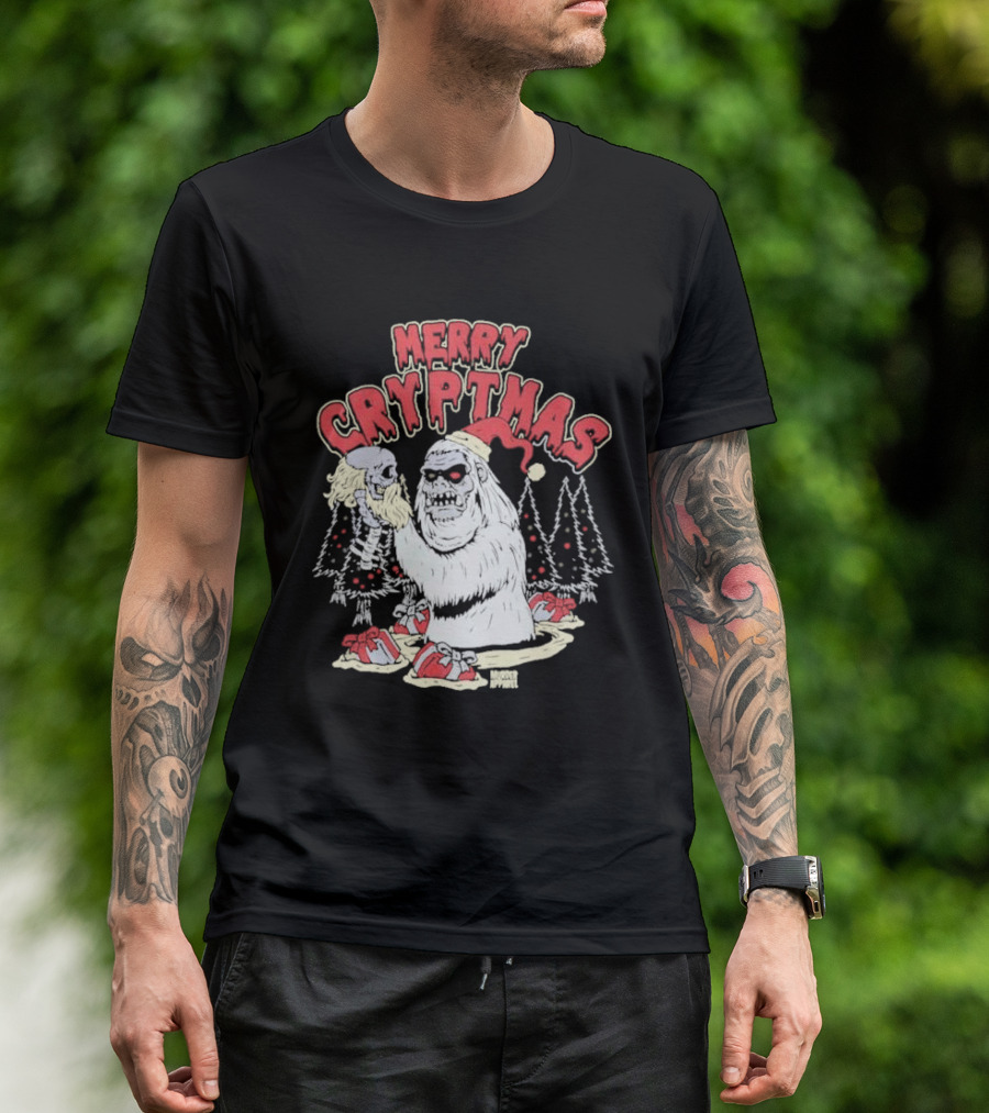 Merry Cryptmas Yeti Skull Santa Dark Humor T-Shirt