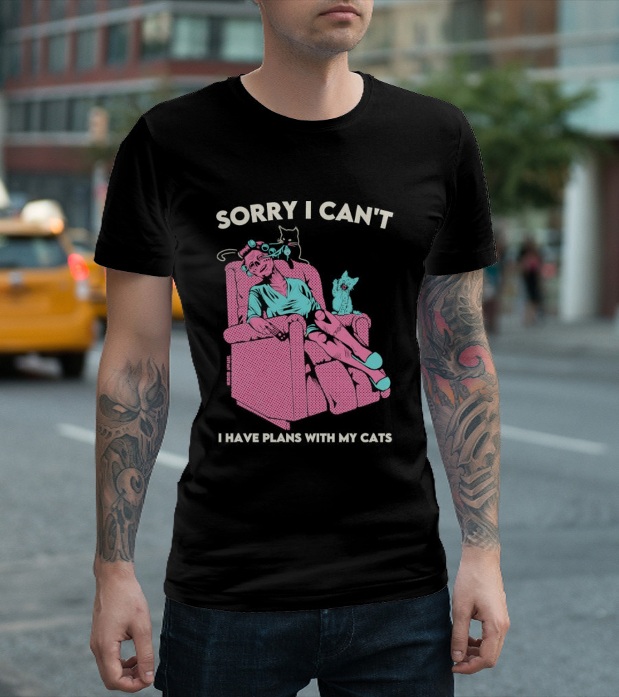 Sorry I Can’t I Have Plans With My Cats Relaxing Woman with Cats T-Shirt