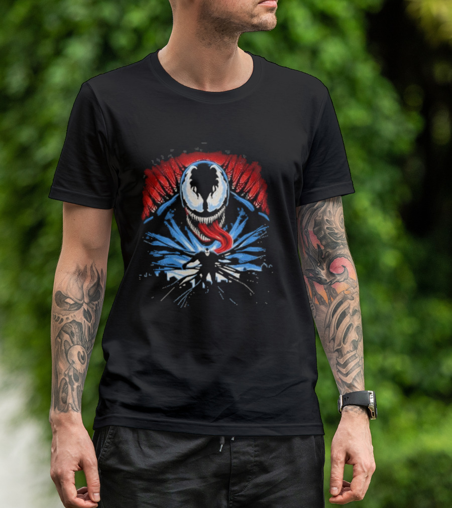 Venom Anti Hero Symbiote Red And Blue Cityscape Iconic T-Shirt