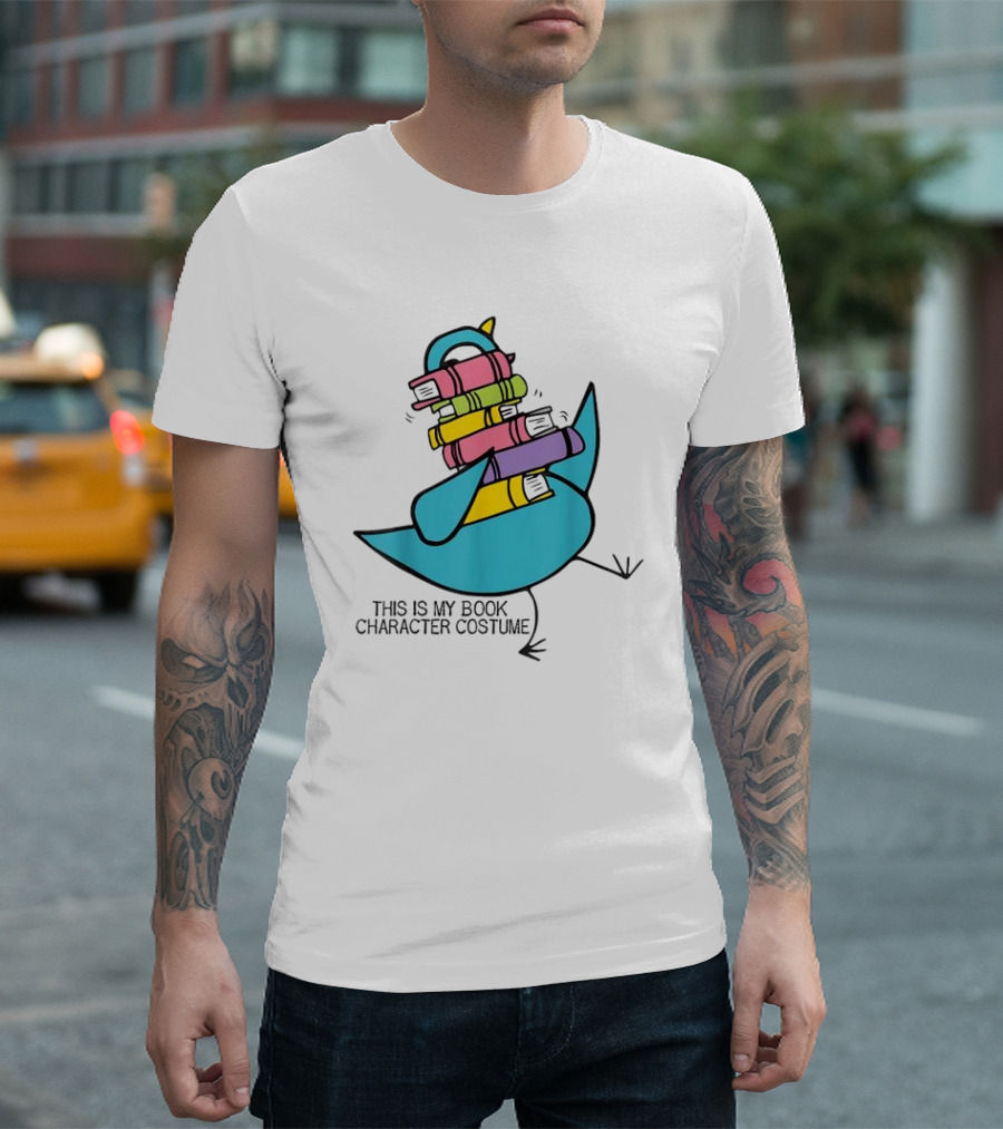 This Is My Book Character Costume Pigeon Holding Stack Of Books T-Shirt