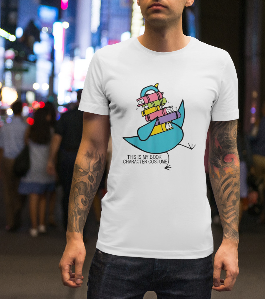 This Is My Book Character Costume Pigeon Holding Stack Of Books T-Shirt
