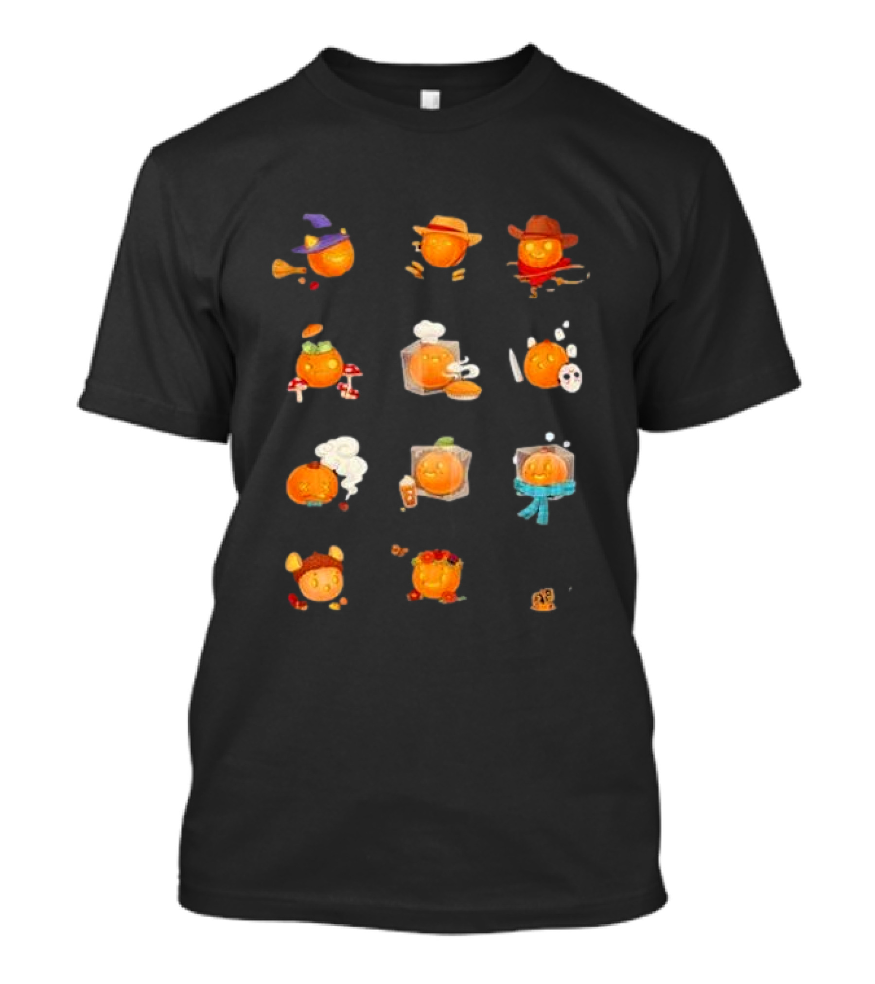 Evan And Katelyn Halloween 2024 Pumpkin Characters With Witch Cowboy Chef Ghost And Ice Cube Themes T-Shirt