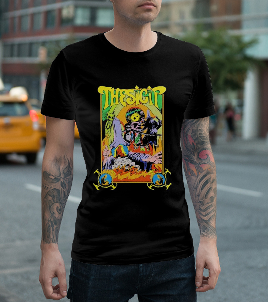 THESIGIT Psychedelic Skeletons Fire Scene Retro T-Shirt