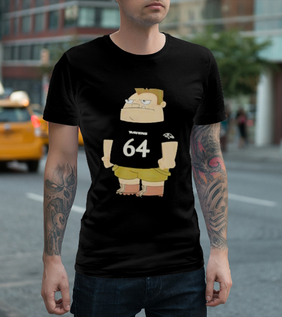 Ravens 64 Cartoon Character Tyler Linderbaum Only Fears God Texas Fears Oklahoma T-Shirt